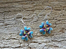 Love Luck Clover Southwestern Sterling Silver Multi Gemstone Opal Earrings AA92