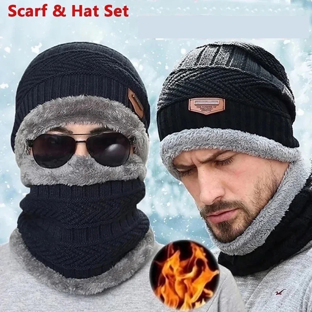 Fleece Lined Knit Balaclava Beanie Scarf Set Warm Winter Ski Hat HUAMULAN Women Winter Knit Beanie Hats One Piece Fleece  main image 2