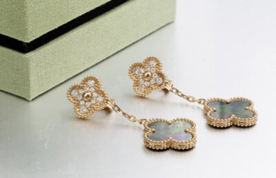 Van Cleef Arpel Magic Alhambra Diamond and Rose Gold Earrings, Perfect