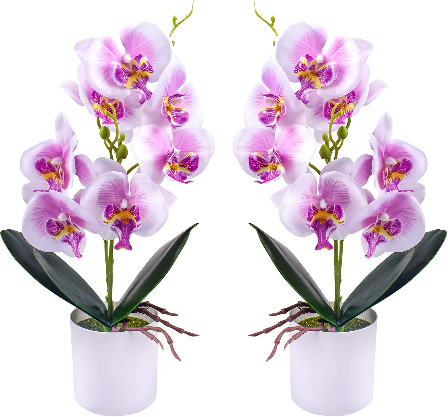 Artificial Orchid Flowers in Plastic Vase 2-Piece Set for Table Decor