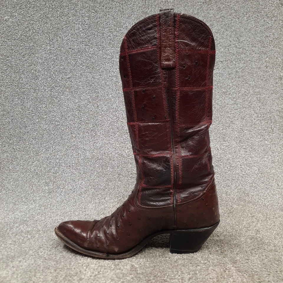 Nocona Quill Ostrich Leather Western Cowboy Boots Womens Size 6.5 D Burgundy - Image 3 of 4