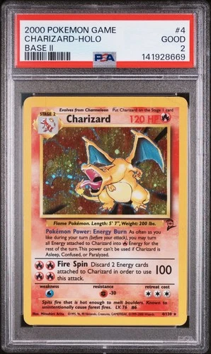 Pokemon Game Charizard Holo Base II #4 PSA 2 Good