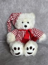 Vintage White Plush Teddy Bear Striped Pajamas  Cap 15  Long Hair