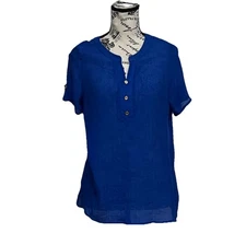 anthropologie Naif Blue Crinkle Gauze Blouse Art To Wear Preppy Coastal Beach PM