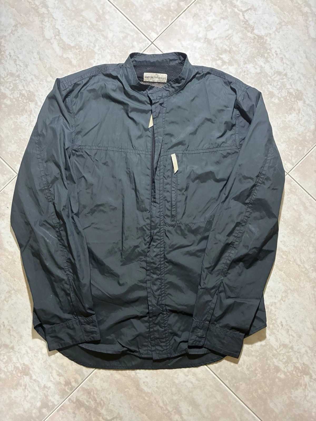 Emporio Armani Mens Black Windbreaker Size M Full Zip Korean Collar image 1