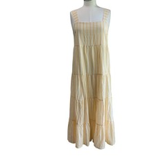 MADEWELL Yellow & White Striped Button-Back Tiered Midi Dress Sz4