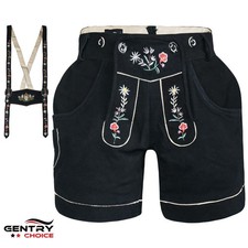Oktoberfest Costume Ladies Lederhosen Suede Leather Bavarian German Dress Black