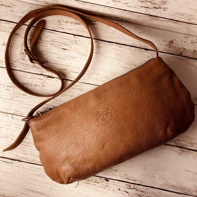 IL BISONTE Shoulder bag, brown, leather, crescent moon, zipper, embossed logo