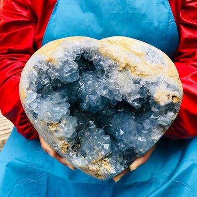 10.89LB Natural Blue Celestite Geode Quartz Crystal Mineral Specimen Healing