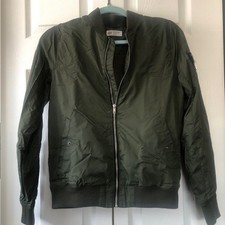 H M Olive Green Bomber Jacket 12-13yo Kids/Junior Full Zip Front Button Pockets