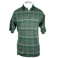 Burberrys NOS Vtg Houndstooth Windowpane Green Polo Shirt 100 Cotton Medium USA