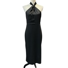 Express Dress Black Satin High Neck Maxi Gown Size 10 Event Gala Party Cocktail