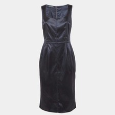 Dolce Gabbana Navy Blue Satin Sheath Midi Dress M