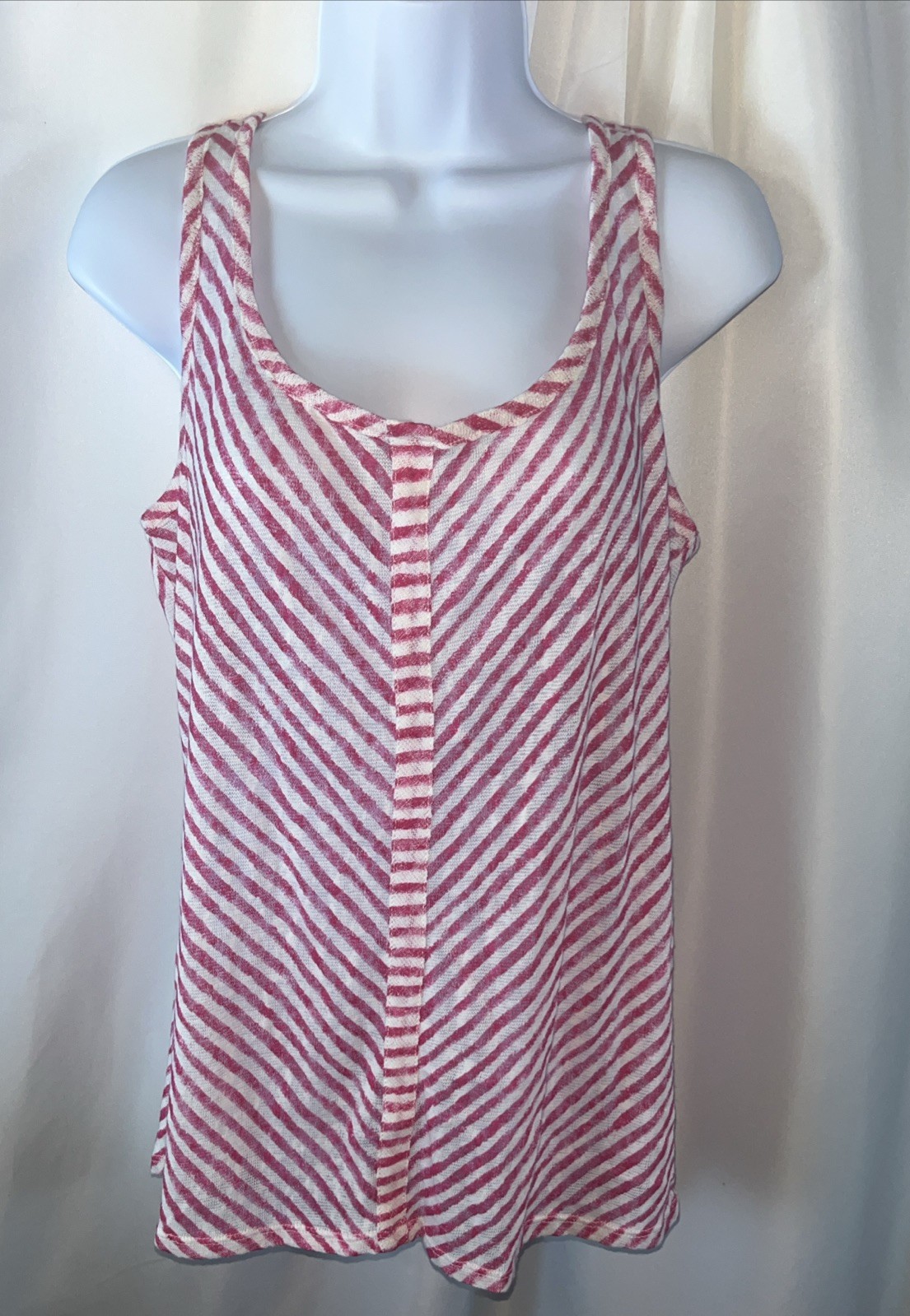 French Laundry Pink/white Diagonal Striped Women’s Tank Top Size L Barbie Beach
