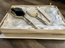 Vintage Vanity Set- Comb, Brush, hand mirror, empty perfume bottle in box 1940s 