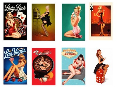 Set of 8 Vintage Metal Pin Up Girls Collector Cards Casino MPIN07