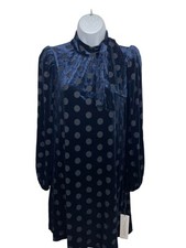 Calvin Klein 2 Navy Blue Velvet Burnout Polka Dot Long Sleeve Dress NWT Holiday