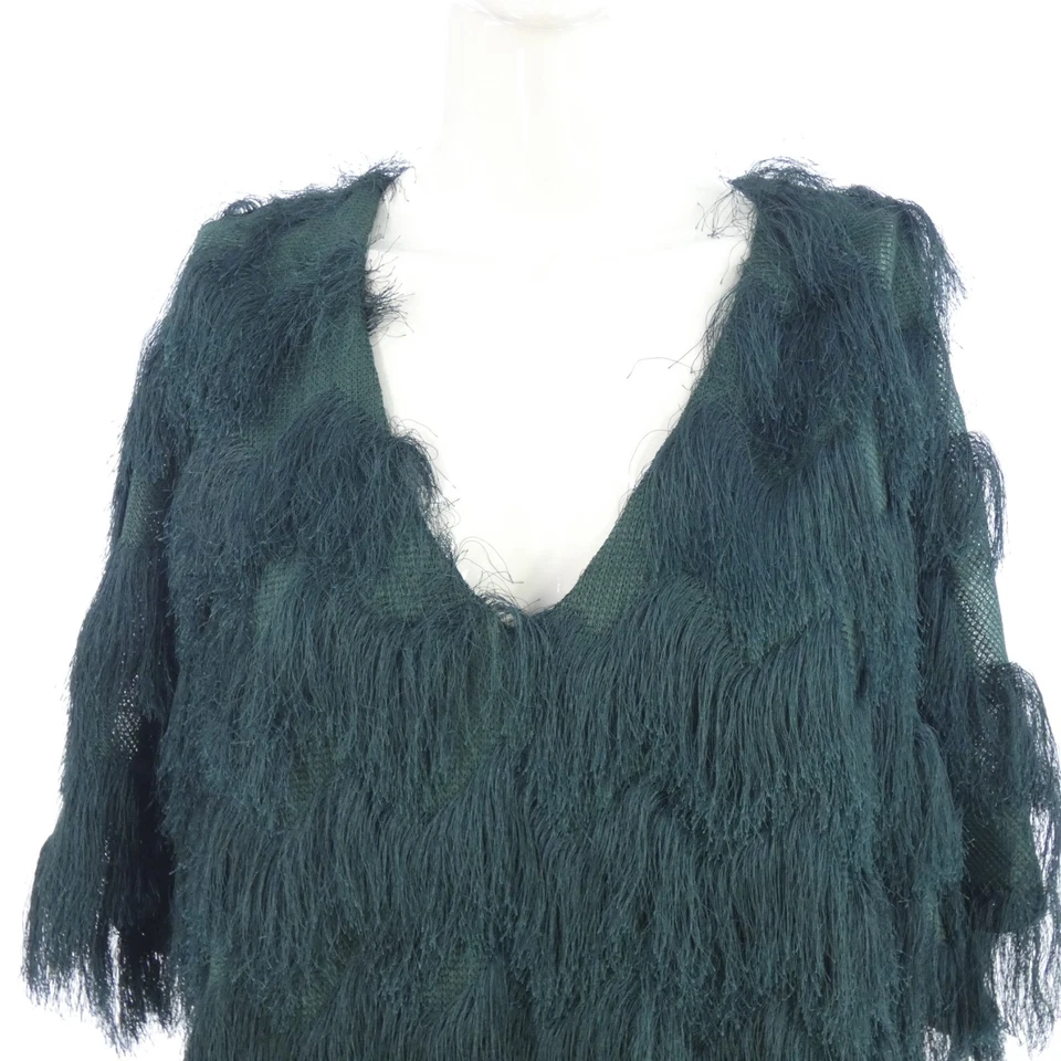 Green Fringe Tassel Dress Mini Short Sleeve Party Retro Flapper H&M size S - Image 3 of 4