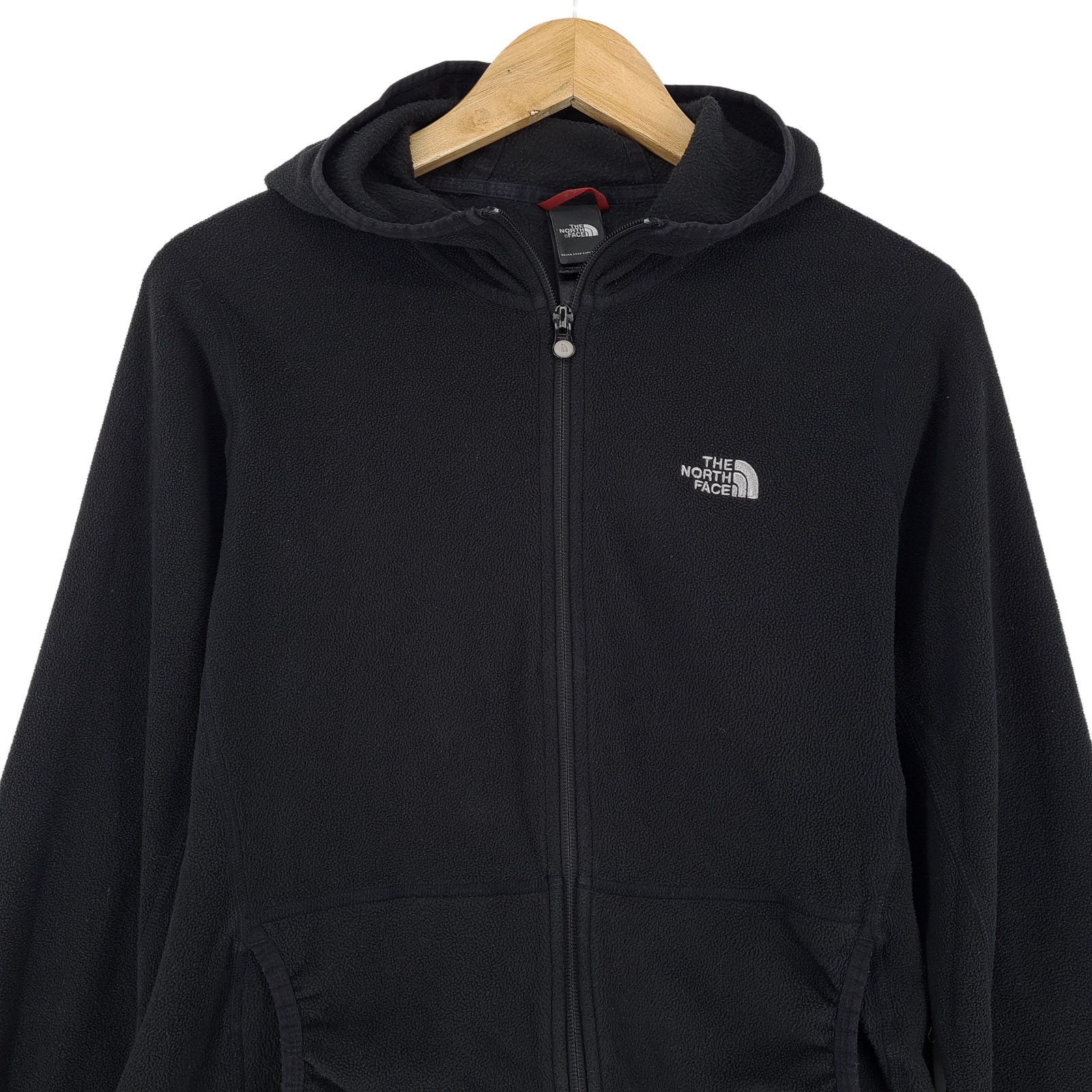 The North Face Fleece Jacket Black Hooded Microfleece Zip Up Women Tf2 Size M thumbnail 2