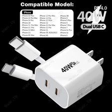 Fast Charger For iPhone 14 13 12 11 Pro XS XR X 8 Dual PD 40W Power Adapter Cube