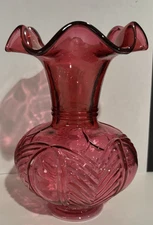 Fenton Country Cranberry Glass Ruffled Edge with sticker