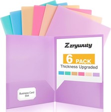 Plastic Folders with Pockets,6 Pack Colored File Folders with Pockets and