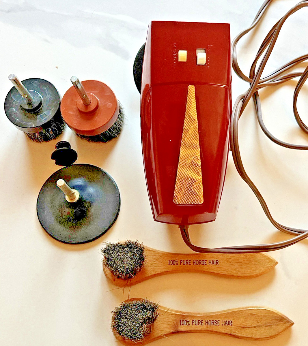 VTG Sears Electric Shoe Polisher Machine RED Horse Hair Brus