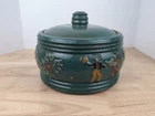 Vintage Red Wing Pottery Cooking Crock with Lid Dancing Peasants Folk Art Teal