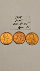 wheat penny 1944,1944D,1944S RED BU SET LINCOLN CENT UNC 1944-S,1944-D LOT #1