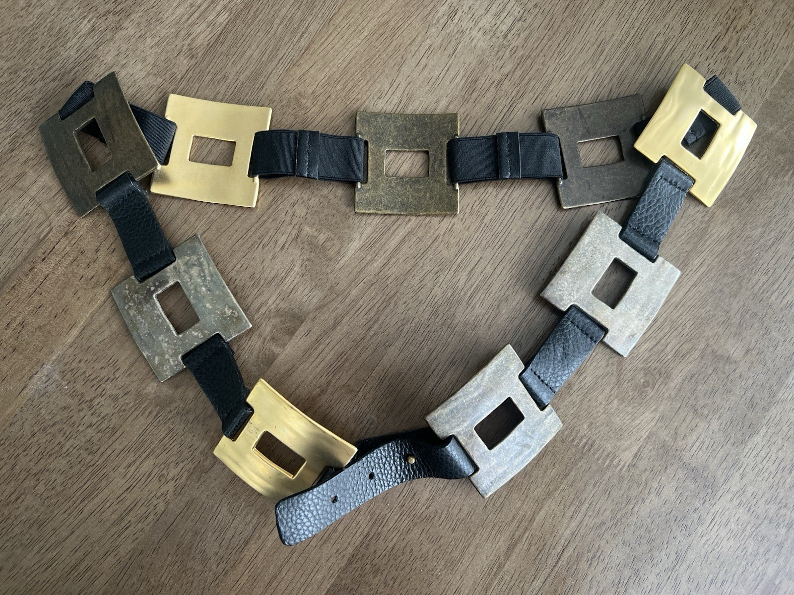 Sandy Duftler Vintage Leather Metal Belt Square Adjustable XL