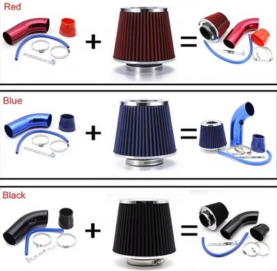 76mm 3  Cold Air Intake Kit High Flow Filter Aluminum Pipe Universal Black