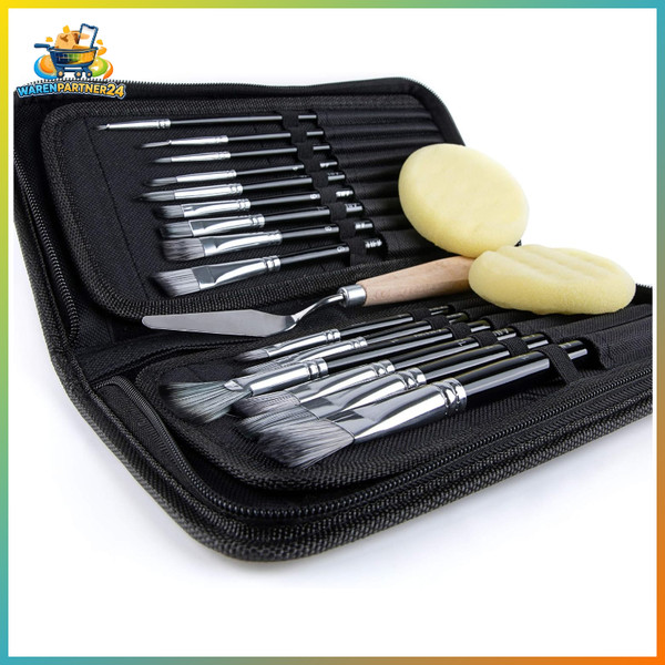 Pinsel-Set 15-Teilig Mit Tragetasche Palettenmesser SchwäMme FüR Acryl ÖL-image