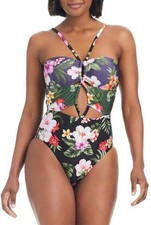 Bar III Womens Floral-Banded Keyhole One-Piece Swimsuit Medium Multi - NWT 94