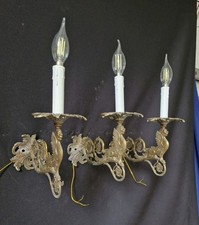 Set 3 Antique Vintage Brass 1 Arm Wall Lights Lamp Sconce