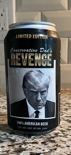 Trump's Mug Shot 100% Dad" American Beer Can Mug Shot empty