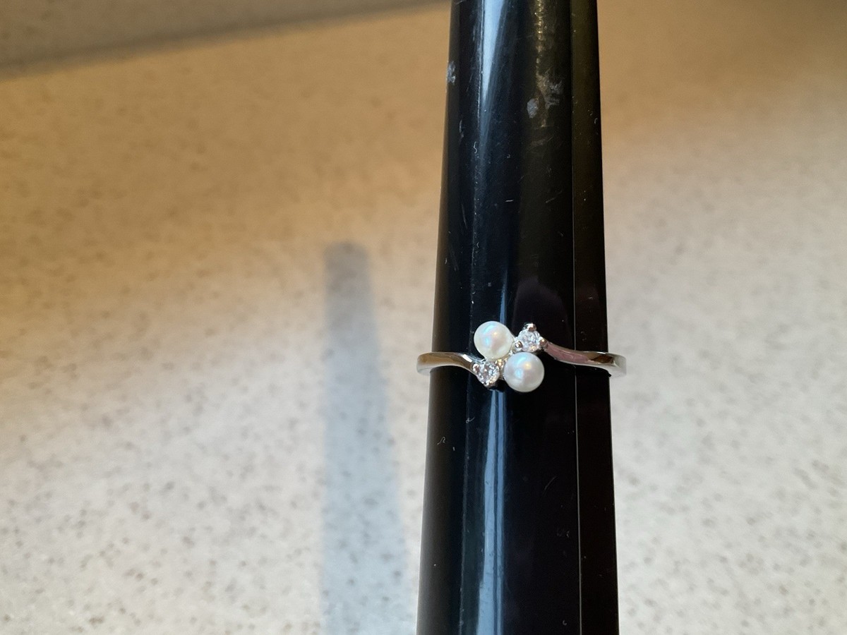 Sterling Silver 925 Ring Size 10.5 Pearls w Rhinestones PAD 2.4g View 3