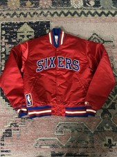 Vintage 90 s Starter Philadelphia 76ers Satin Bomber Jacket Size Medium