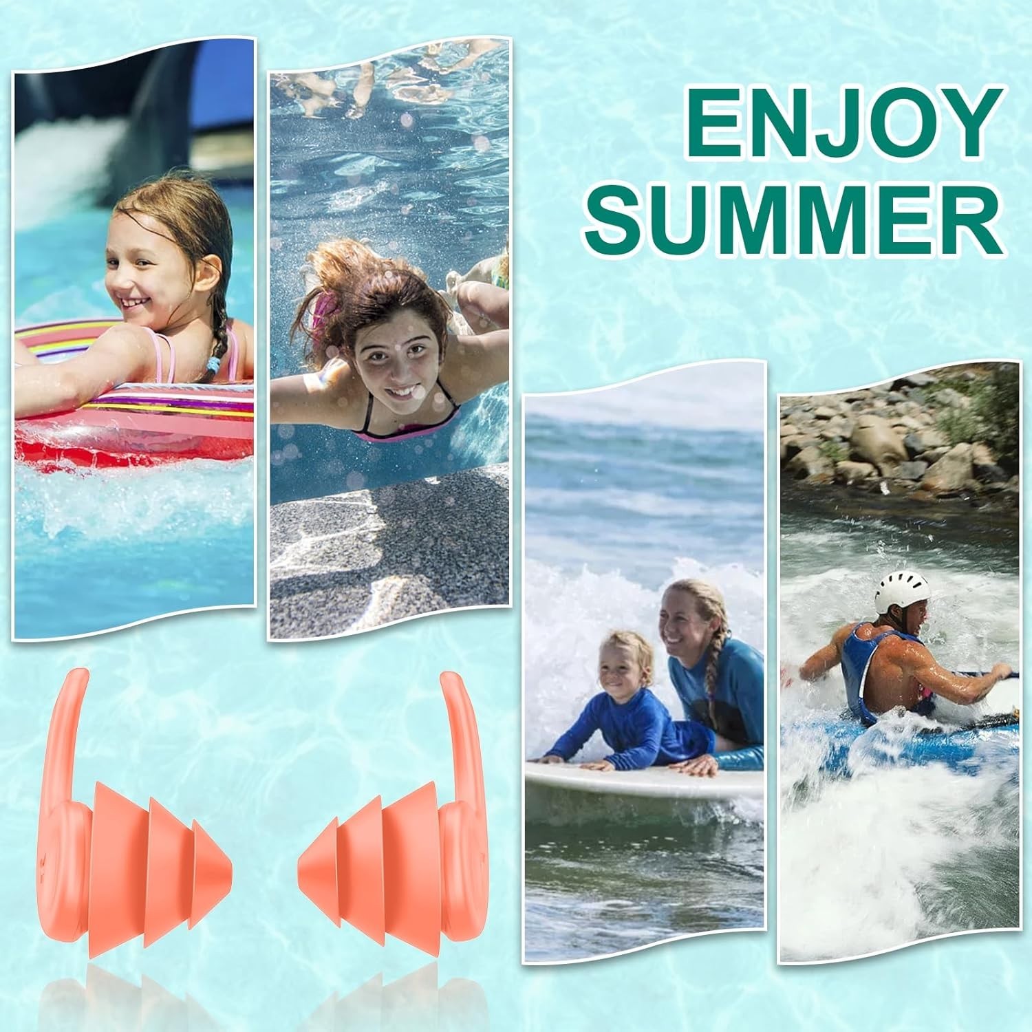 Lightweight Silicone Ear Plugs for Swimming, Surfing & Snorkeling - 3-Pair Set