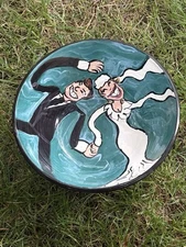 Hand Painted 3D & Up USA Ceramic Bowl HAPPY COUPLE 12" ROUND 3 3/8"H