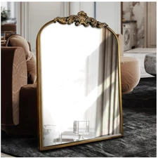 Stunning Arched Gold Baroque Mirror – Antique Wall Accent, 36”x24” Size