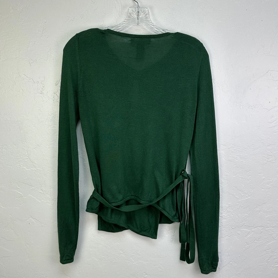 Banana Republic Silk Cashmere Wrap Sweater Womens Medium Green Tie Waist - Image 2 of 4