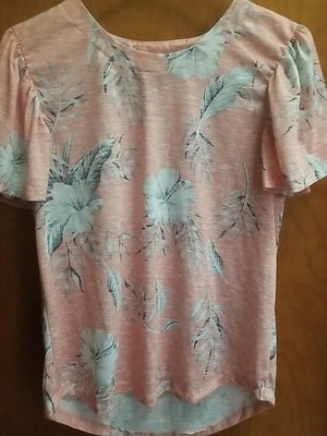Indigo Poppy Top Tee Womens Sz Petite M Short Sleeve