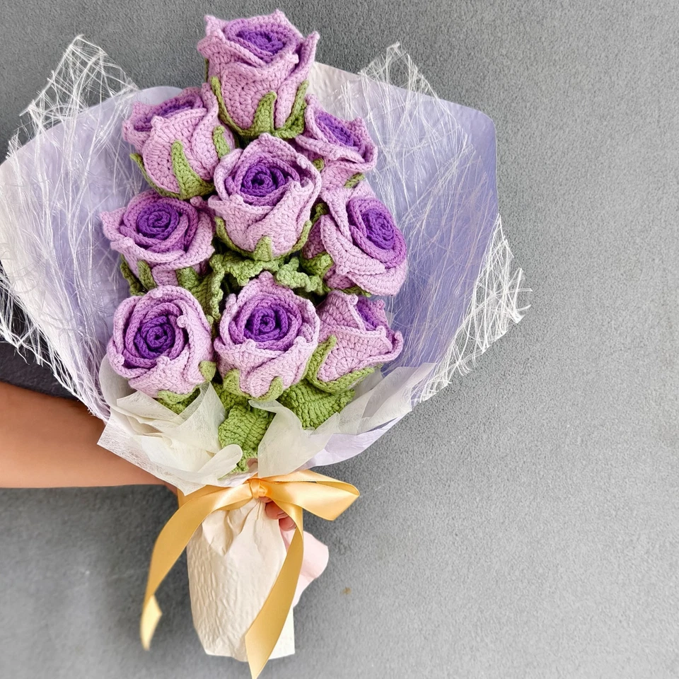 Crochet Rose Bouquet Gift for Her | Handmade Forever Flower Roses for Girlfriend - Image 2 of 4