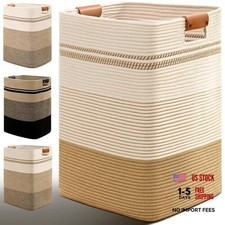 Laundry Hamper Tall Laundry Basket with Leather Handles, 85L Jute  White