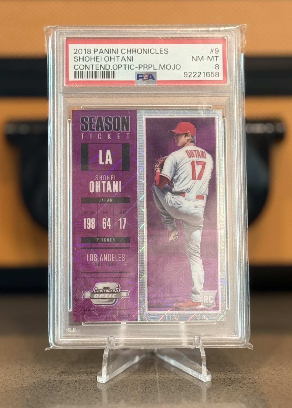2018 SHOHEI OHTANI Panini Contenders Optic ROOKIE (RC) Purple Mojo #/99 PSA 8 view 1