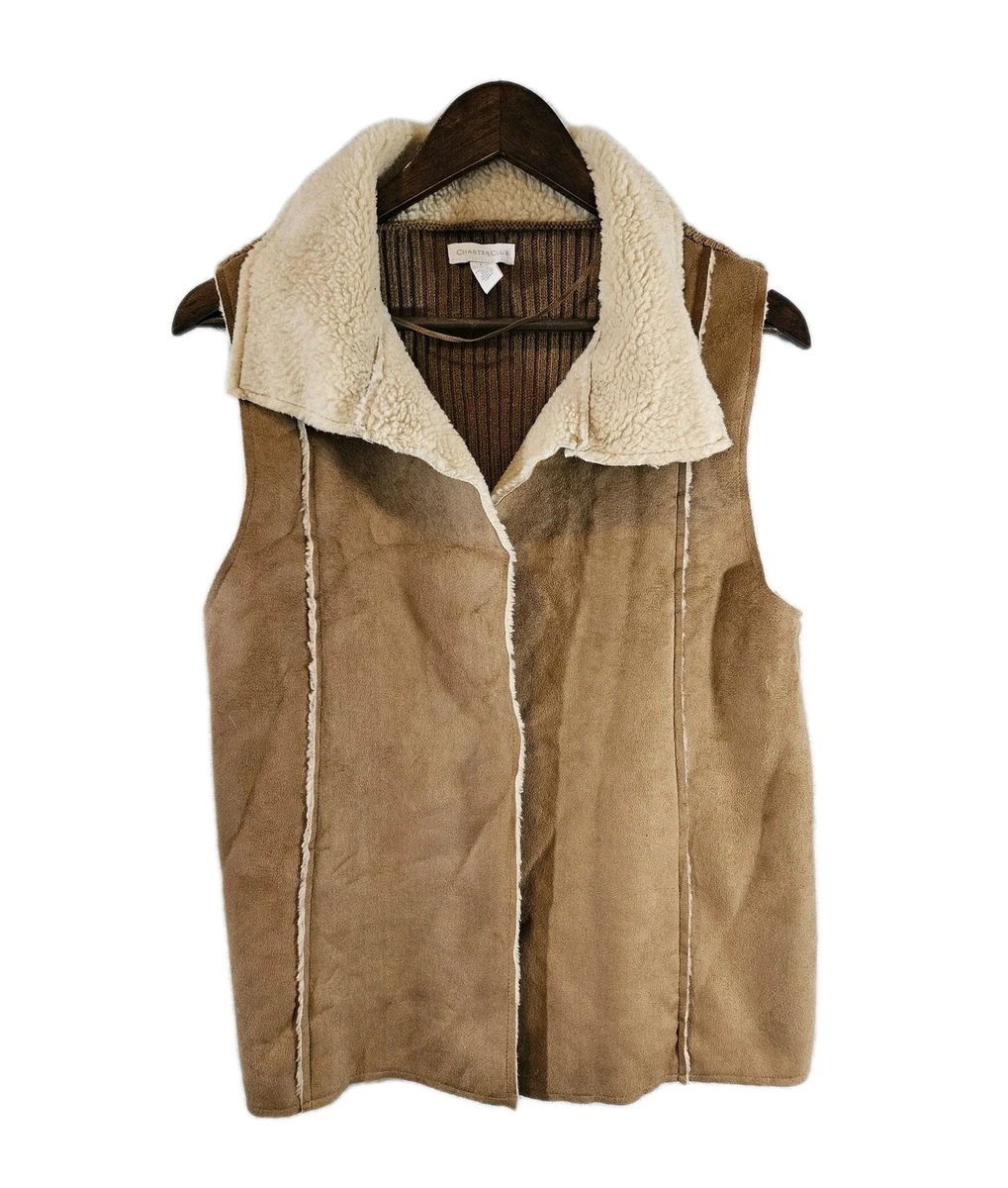 Charter Club Gilet Sans Manches Tweed Brun Fourrure Faux Métallique - Taille 3X Plus, Neuf Avec étiquettes