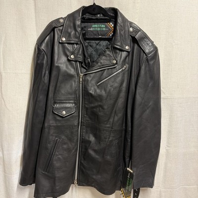 American Armor Mens Black Leather Full-Zip Biker Jacket Size XL