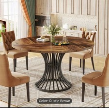 Rural Metal Base Round Dining Table, Suitable for 4-6 People to Dine, Dining