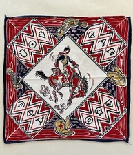 VTG 40s 50s Rodeo Western Cowboy Cowpoke Novelty Art BANDANA Handkerchief