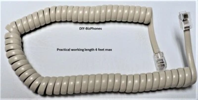 DIY-BIZPHONES-AT-T-TRIMLINE AT&T Ivory Vintage Phone 6ft Short Handset Cord Trimline Princess Curly